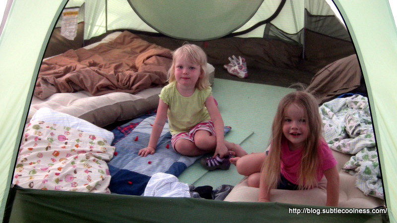 Even though we are camping, beds still need to be jumped on.