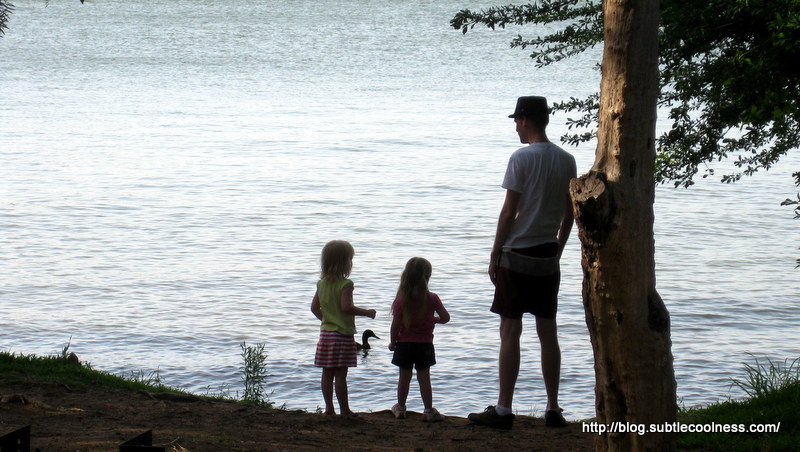 William, Emily, and Zoë check out the lake.
